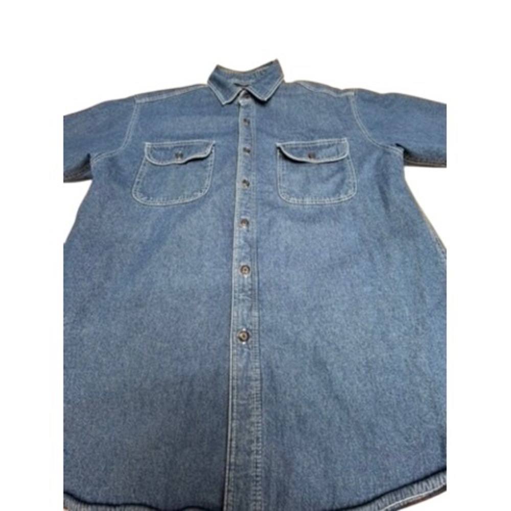 "Levi Strauss & Co" Mens Lined Denim Shirt Jacket Blue Plaid Fleece Workwear - Picture 9 of 13